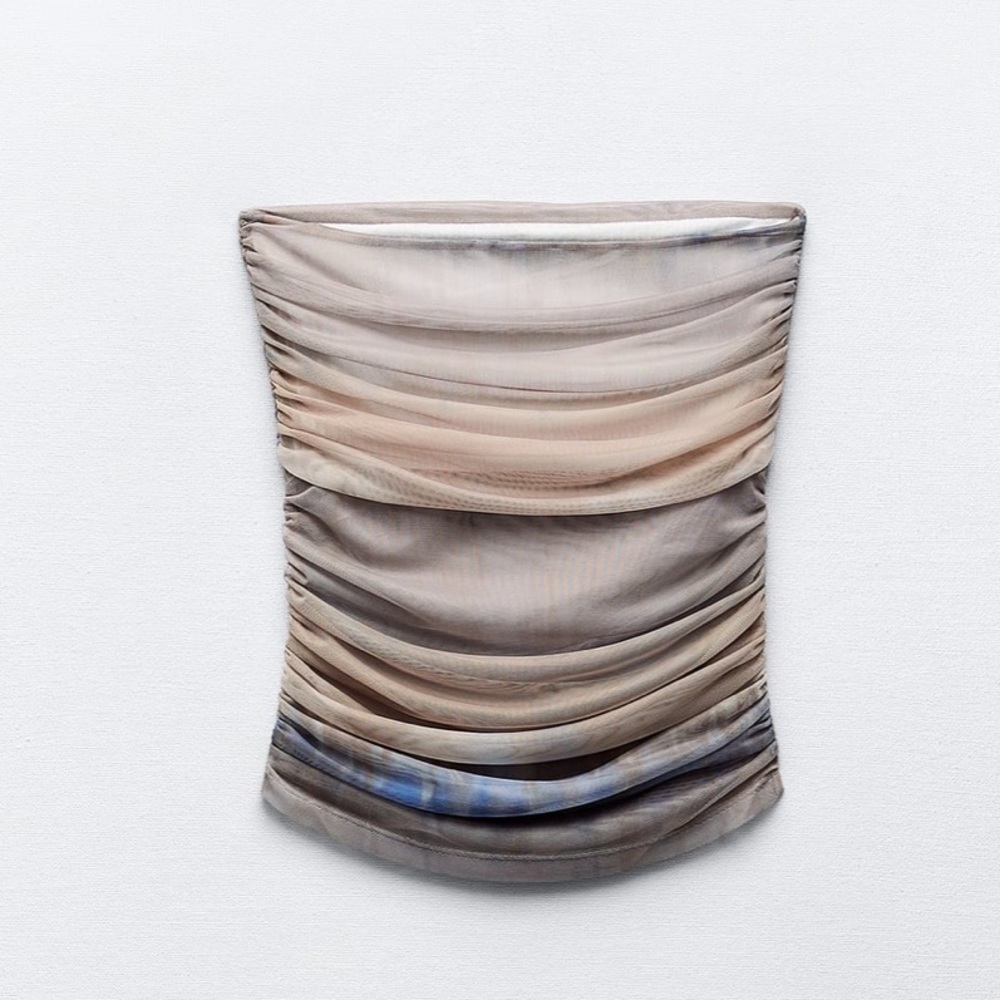 Zara NWT ruched mesh tulle strapless corset tube top- summer tie dye print - Picture 3 of 9